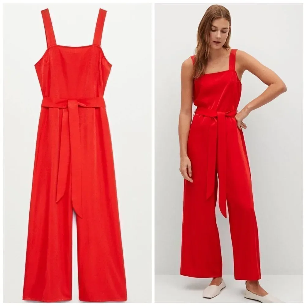 Mango Red Viscose Blend Jumpsuit New